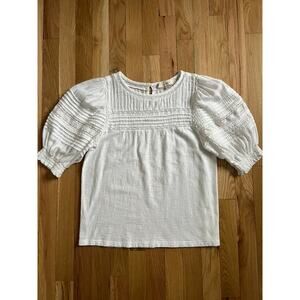 Loft White Cotton Gauze Crochet Lace Spring Puffy Sleeve Blouse Top (size S)